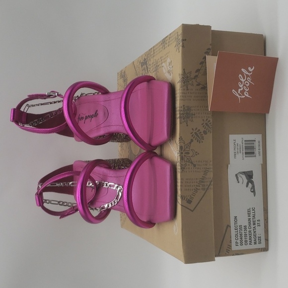 1198- Free People Parker Chain Heel Magenta Metallic Size 7.5 NWT - Picture 10 of 12